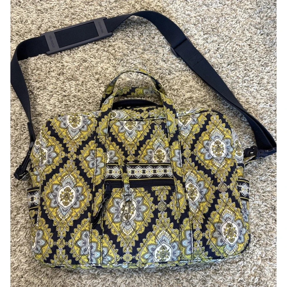 Vera Bradley Cambridge Laptop Carrier Messenger Bag Removable Strap Blue Green